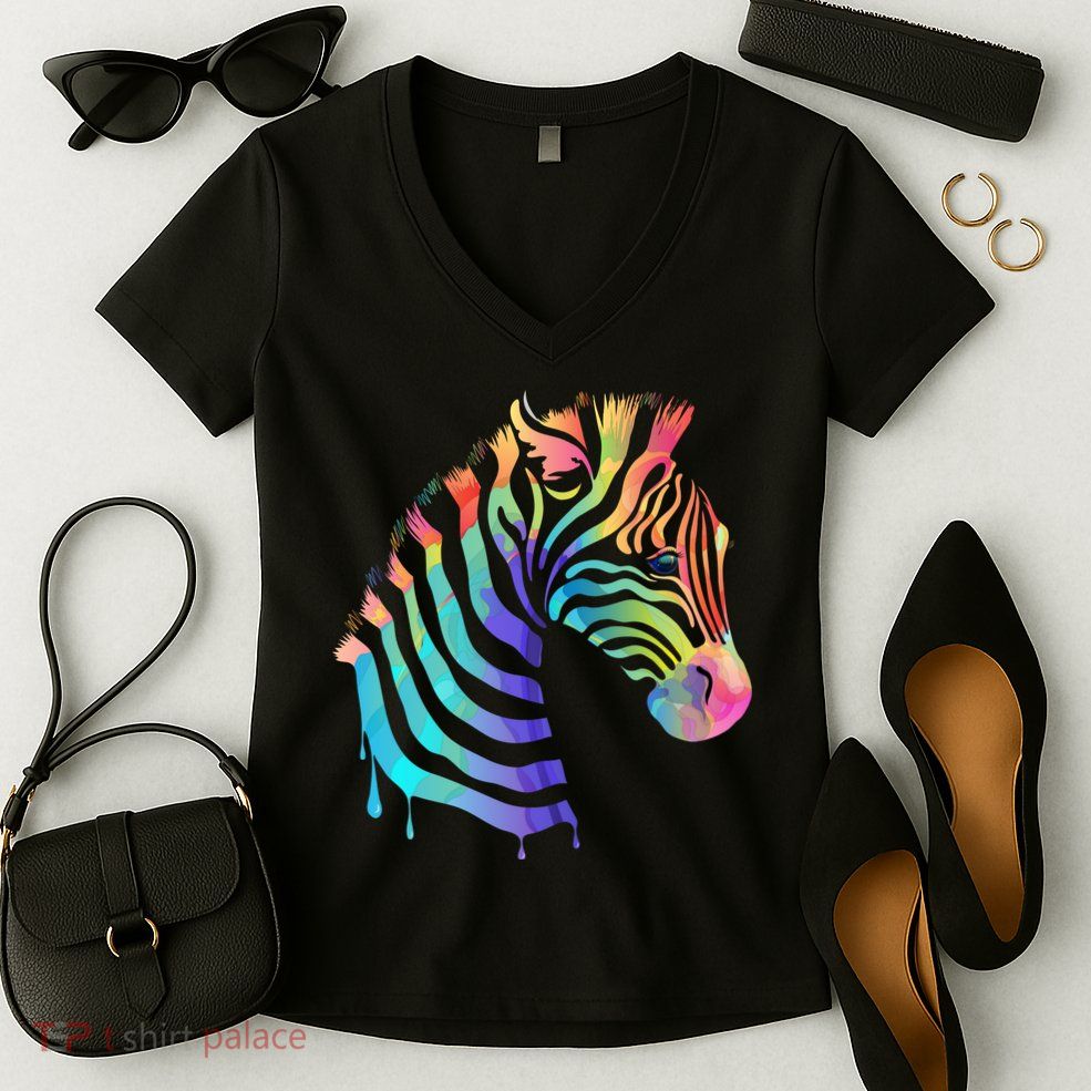Zebra Neon Women's V-Neck T-Shirt