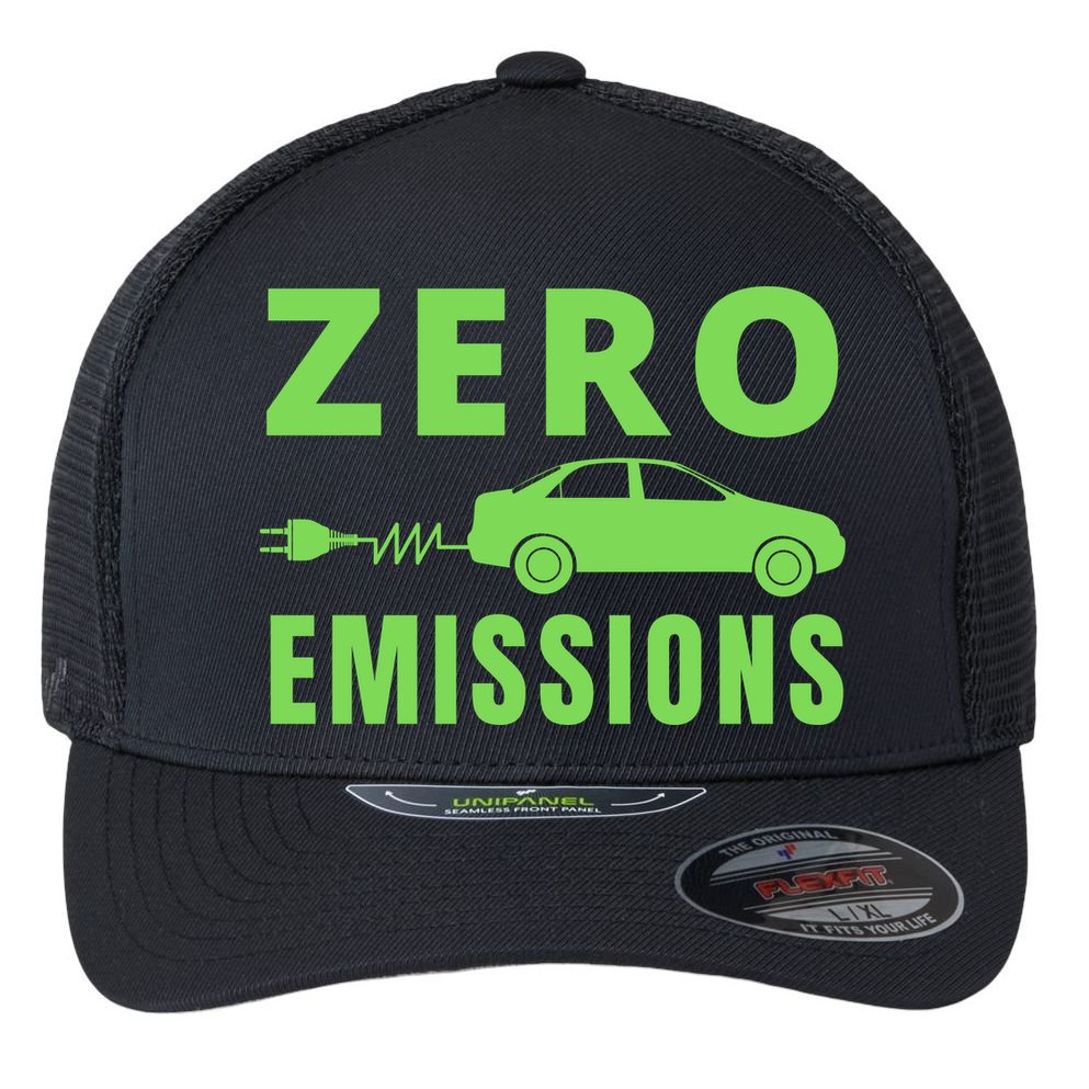 Zero Emissions Funny Electric Car Funny Electric Car Plug Me In E-Car Flexfit Unipanel Trucker Cap
