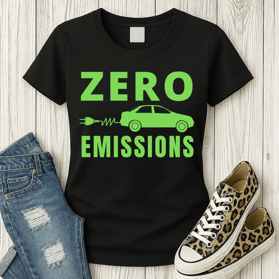 Zero Emissions Funny Electric Car Funny Electric Car Plug Me In E-Car Womens T-Shirt