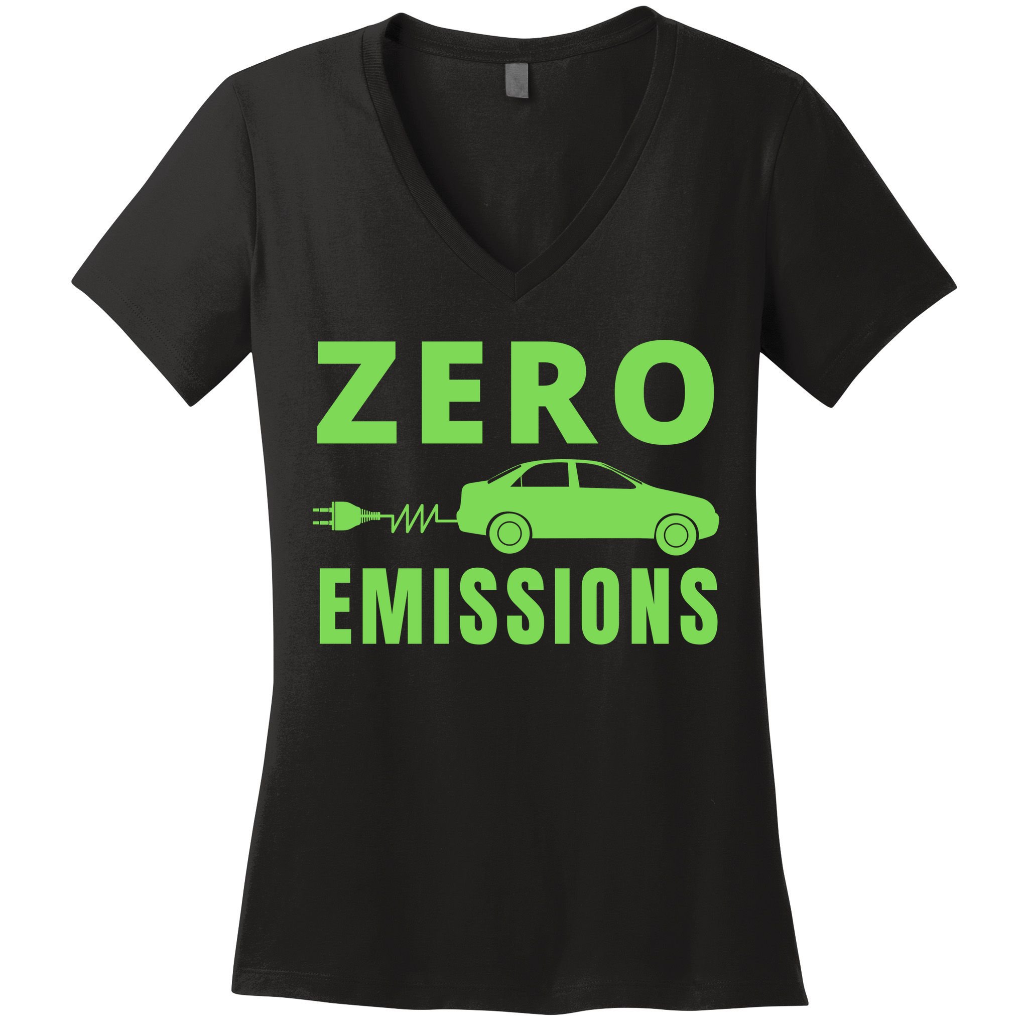 Zero Emissions Funny Electric Car Funny Electric Car Plug Me In E-Car Women's V-Neck T-Shirt