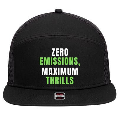 Zero Emissions Maximum Thrills, EV Car Funny Electric Car 7 Panel Mesh Trucker Snapback Hat