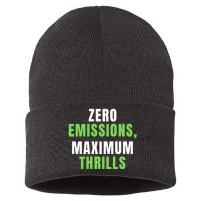 Zero Emissions Maximum Thrills, EV Car Funny Electric Car Sustainable Knit Beanie