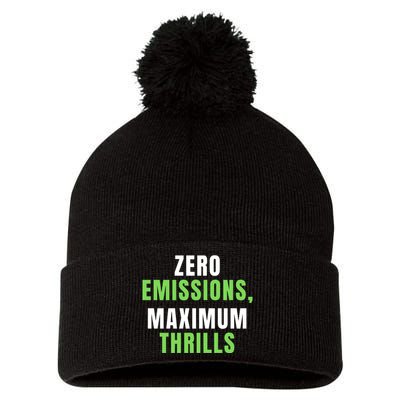 Zero Emissions Maximum Thrills, EV Car Funny Electric Car Pom Pom 12in Knit Beanie