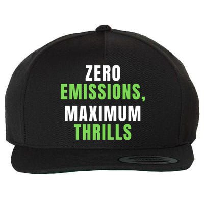 Zero Emissions Maximum Thrills, EV Car Funny Electric Car Wool Snapback Cap