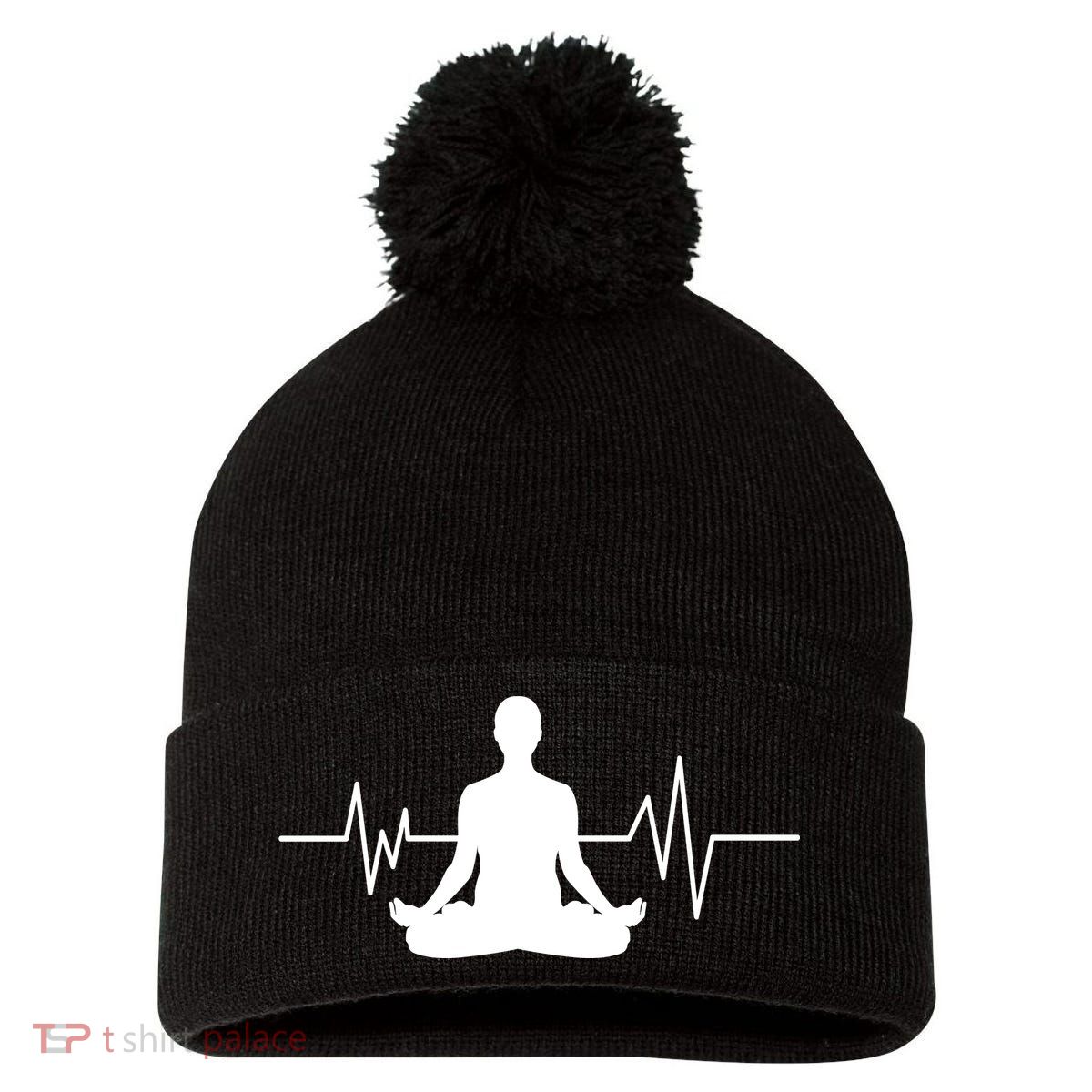 Zen Heartbeat Pulse Pom Pom 12in Knit Beanie
