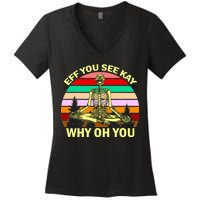 Zen Meditating Skeleton Eff You See Kay Women's V-Neck T-Shirt