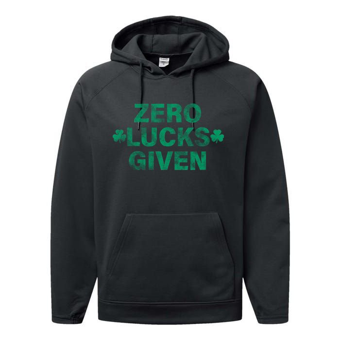 Zero Lucks Given Vintage St Patricks Day Performance Fleece Hoodie