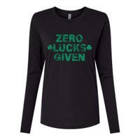 Zero Lucks Given Vintage St Patricks Day Womens Cotton Relaxed Long Sleeve T-Shirt