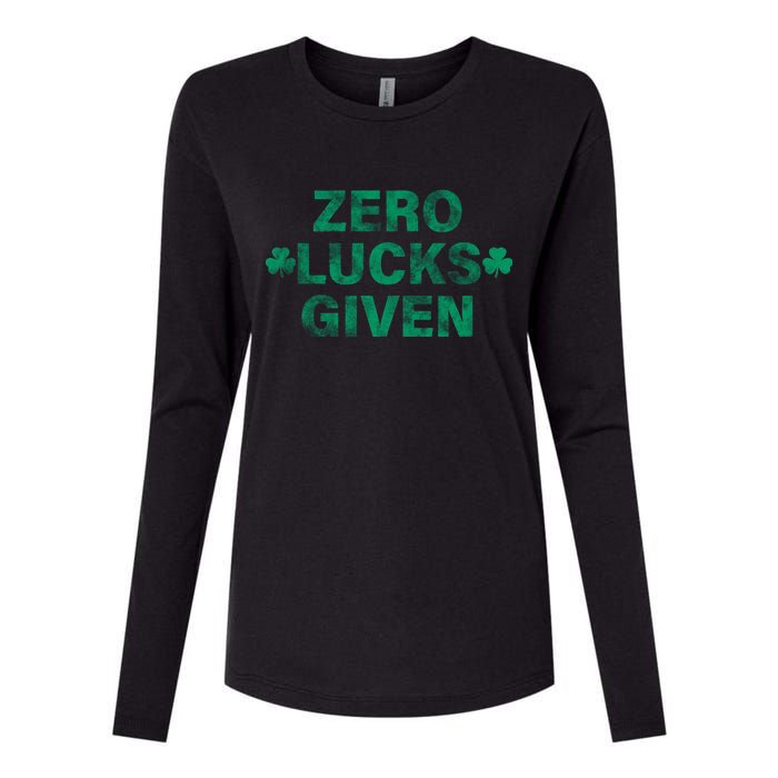 Zero Lucks Given Vintage St Patricks Day Womens Cotton Relaxed Long Sleeve T-Shirt