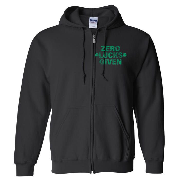 Zero Lucks Given Vintage St Patricks Day Full Zip Hoodie