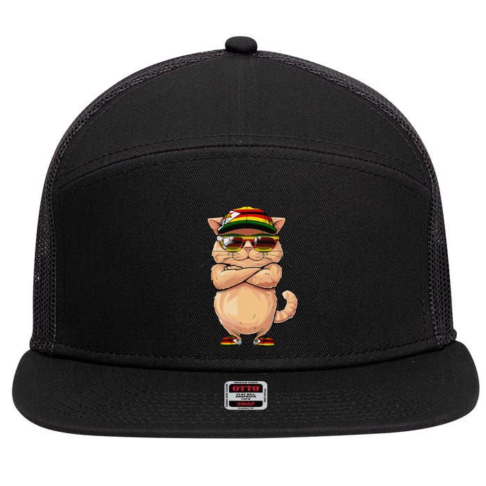 Zimbabwean Flag Cat Mom Souvenirs Products Kitten Zimbabwe 7 Panel Mesh Trucker Snapback Hat