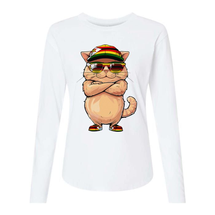 Zimbabwean Flag Cat Mom Souvenirs Products Kitten Zimbabwe Womens Cotton Relaxed Long Sleeve T-Shirt