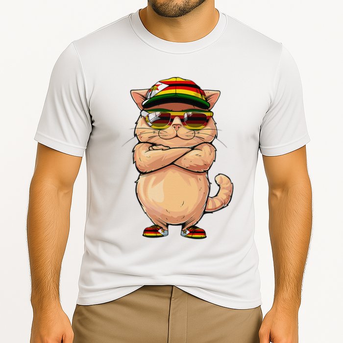 Zimbabwean Flag Cat Mom Souvenirs Products Kitten Zimbabwe Cooling Performance Crew T-Shirt