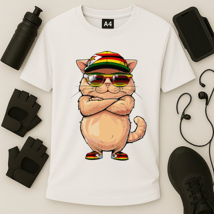 Zimbabwean Flag Cat Mom Souvenirs Products Kitten Zimbabwe Cooling Performance Crew T-Shirt