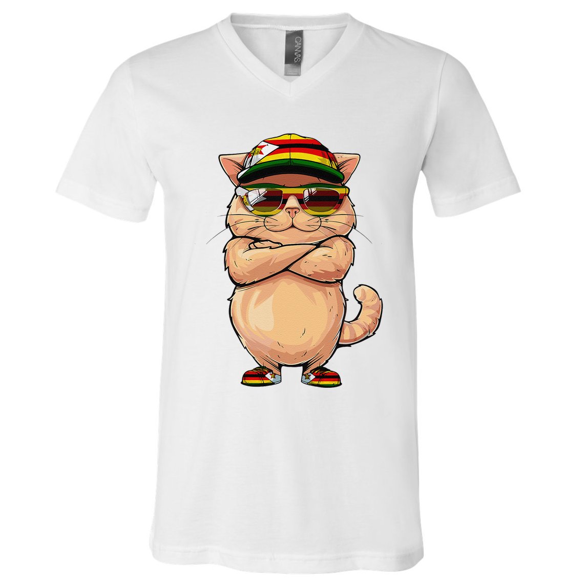 Zimbabwean Flag Cat Mom Souvenirs Products Kitten Zimbabwe V-Neck T-Shirt