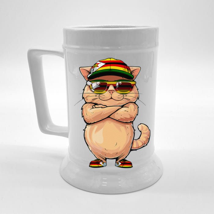 Zimbabwean Flag Cat Mom Souvenirs Products Kitten Zimbabwe Beer Stein