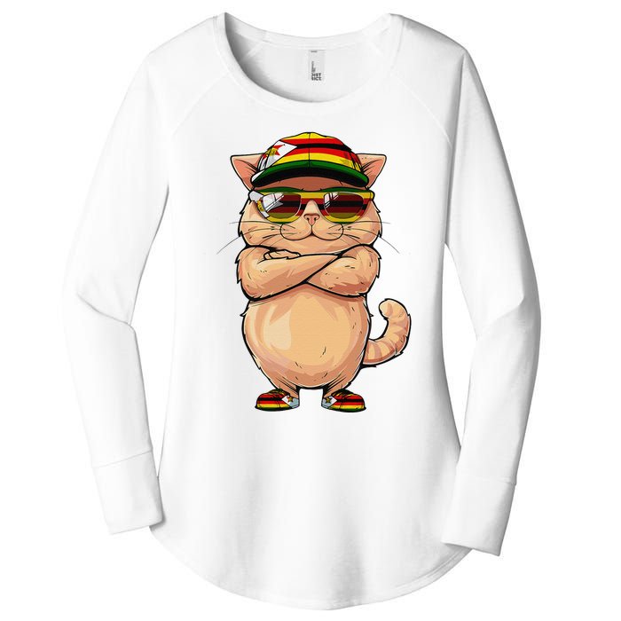 Zimbabwean Flag Cat Mom Souvenirs Products Kitten Zimbabwe Women's Perfect Tri Tunic Long Sleeve Shirt