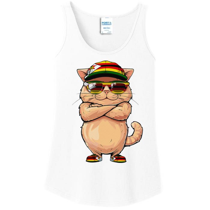 Zimbabwean Flag Cat Mom Souvenirs Products Kitten Zimbabwe Ladies Essential Tank