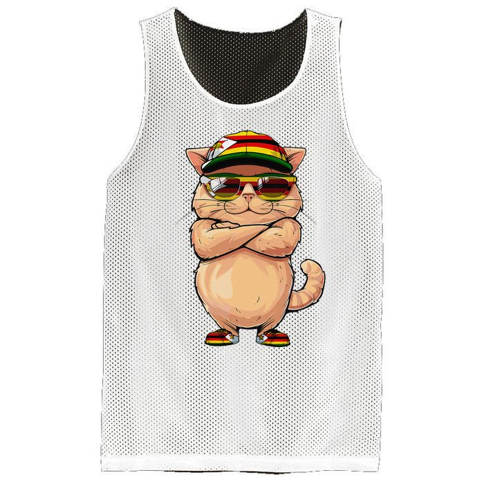 Zimbabwean Flag Cat Mom Souvenirs Products Kitten Zimbabwe Mesh Reversible Basketball Jersey Tank