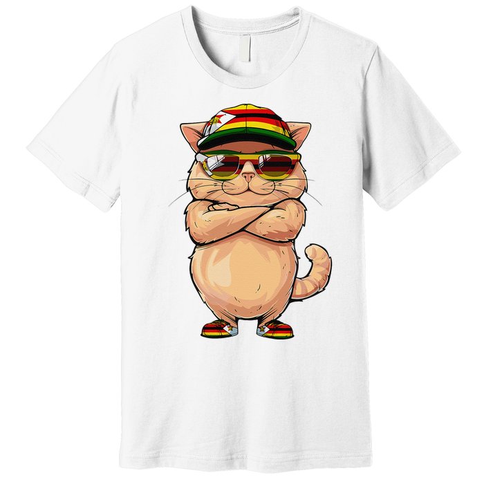 Zimbabwean Flag Cat Mom Souvenirs Products Kitten Zimbabwe Premium T-Shirt