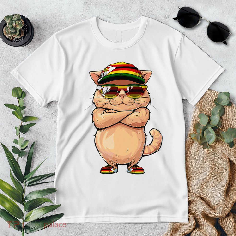 Zimbabwean Flag Cat Mom Souvenirs Products Kitten Zimbabwe Premium T-Shirt