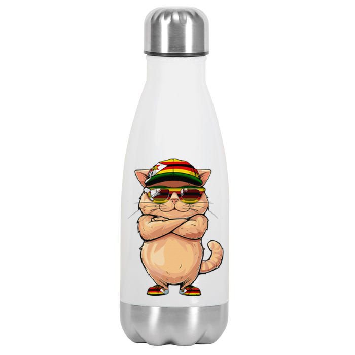 Zimbabwean Flag Cat Mom Souvenirs Products Kitten Zimbabwe Stainless Steel Insulated Water Bottle