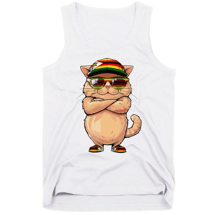 Zimbabwean Flag Cat Mom Souvenirs Products Kitten Zimbabwe Tank Top