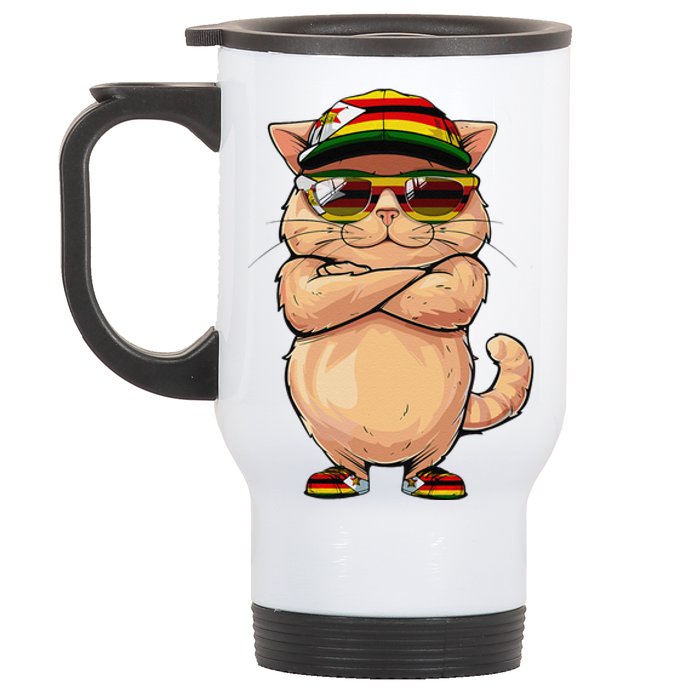 Zimbabwean Flag Cat Mom Souvenirs Products Kitten Zimbabwe Stainless Steel Travel Mug