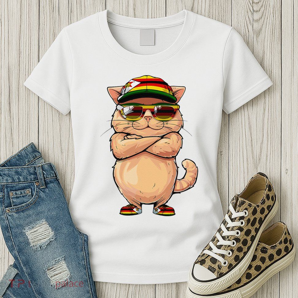 Zimbabwean Flag Cat Mom Souvenirs Products Kitten Zimbabwe Womens T-Shirt
