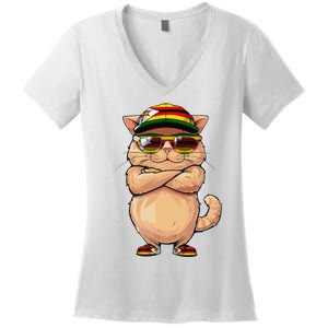 Zimbabwean Flag Cat Mom Souvenirs Products Kitten Zimbabwe Women's V-Neck T-Shirt