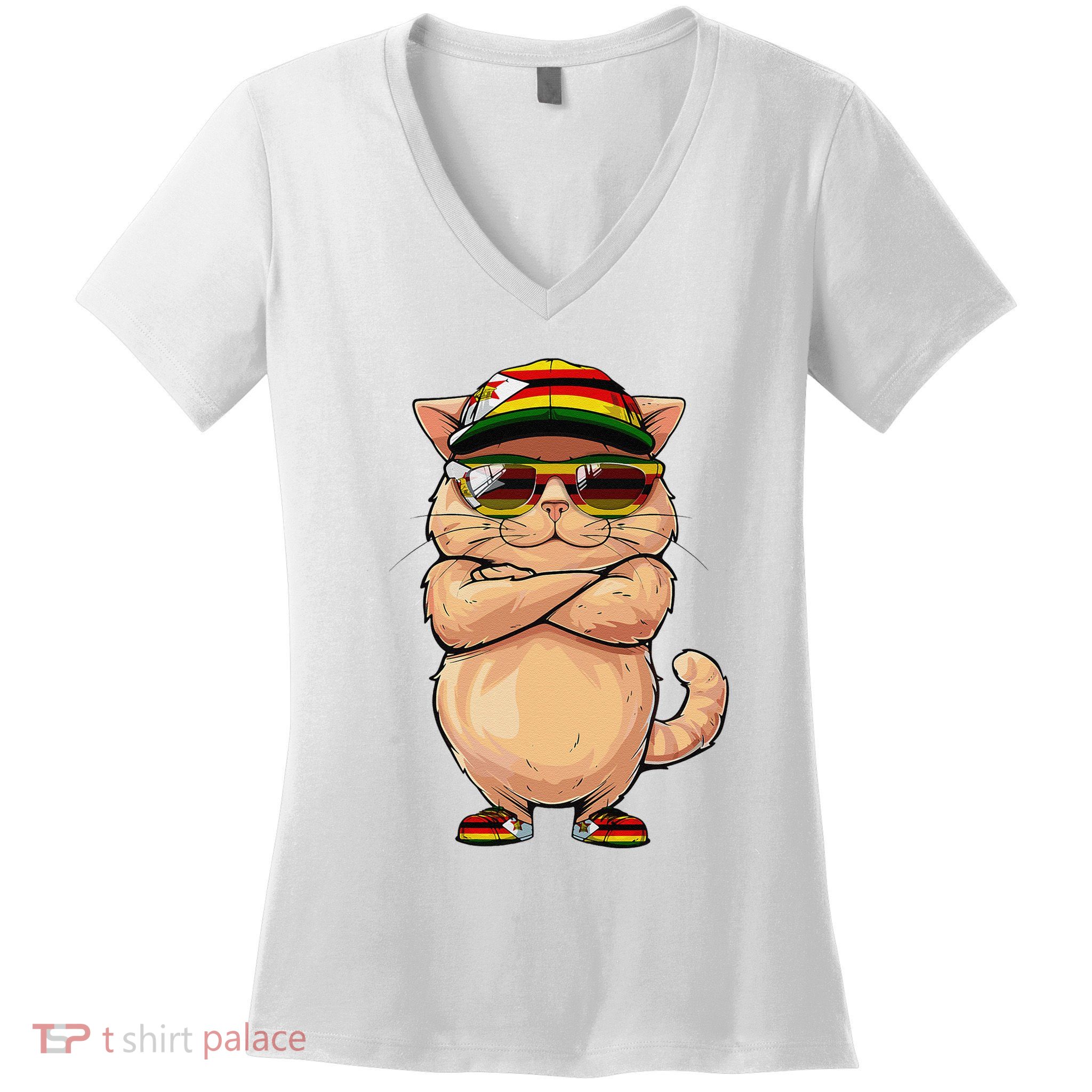 Zimbabwean Flag Cat Mom Souvenirs Products Kitten Zimbabwe Women's V-Neck T-Shirt