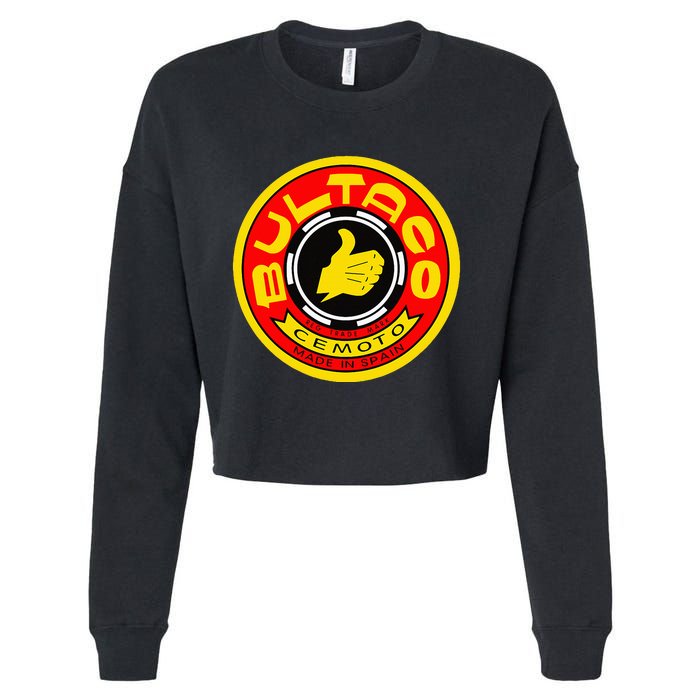 Zero Fucks Given Vintage Bultaco Motorcycle Cropped Pullover Crew