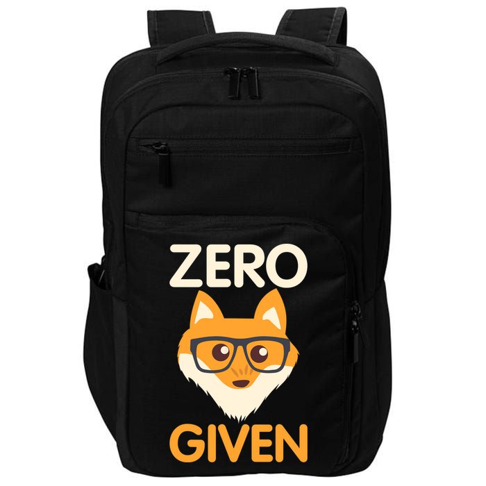 Zero Fox Given Funny Foxes Glasses Don't Care No Fox Given Impact Tech Backpack