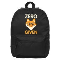 Zero Fox Given Funny Foxes Glasses Don't Care No Fox Given 16 in Basic Backpack