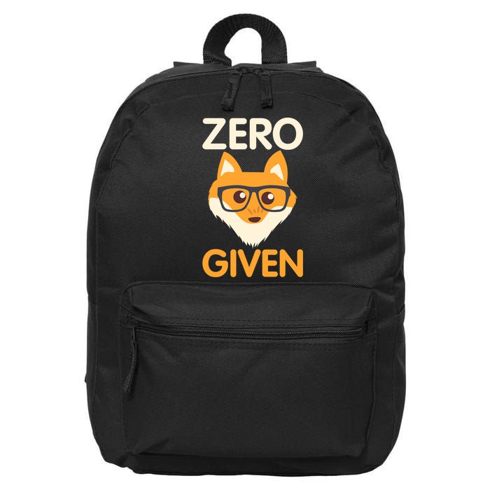 Zero Fox Given Funny Foxes Glasses Don't Care No Fox Given 16 in Basic Backpack