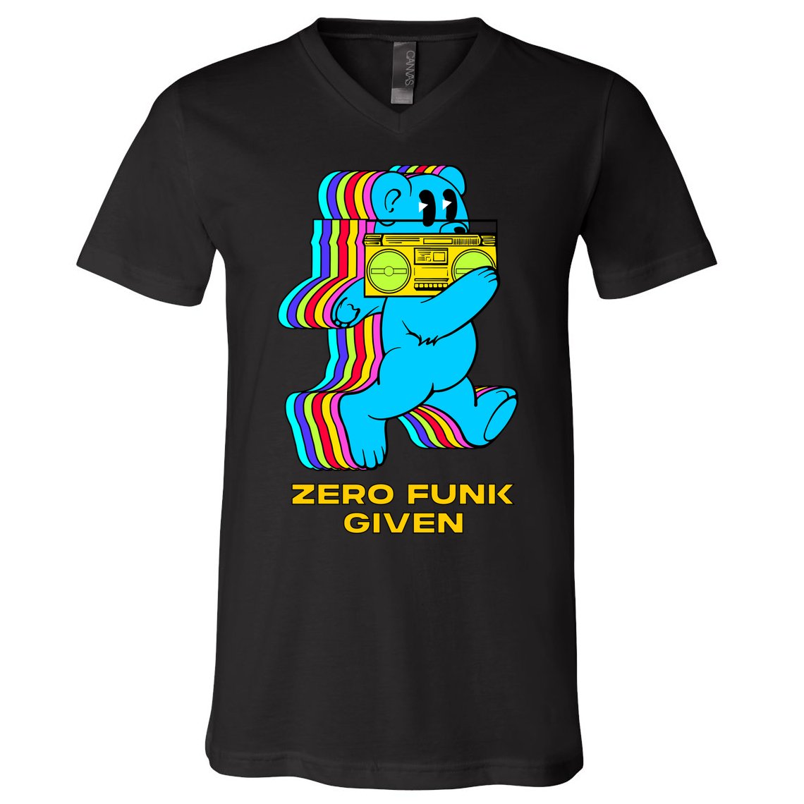 Zero Funk Given Retro Bear Boombox V-Neck T-Shirt