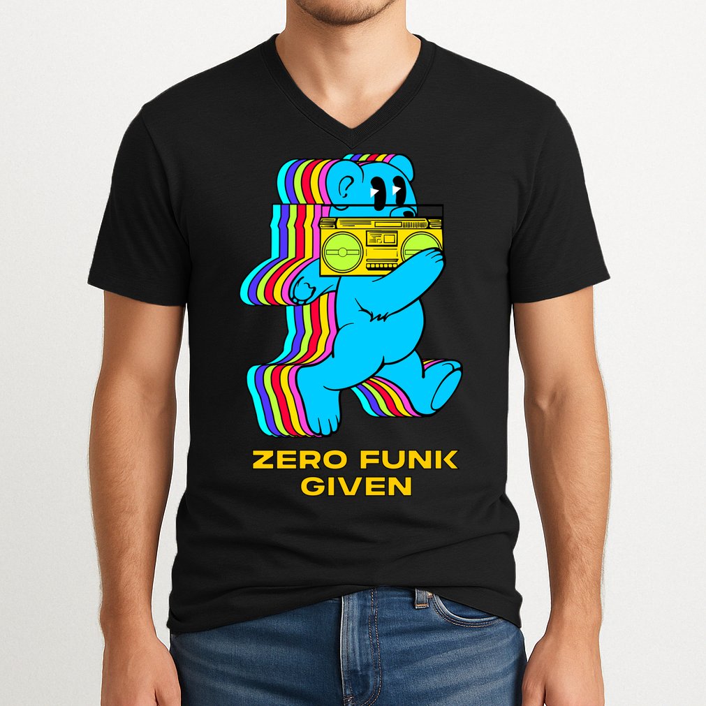 Zero Funk Given Retro Bear Boombox V-Neck T-Shirt