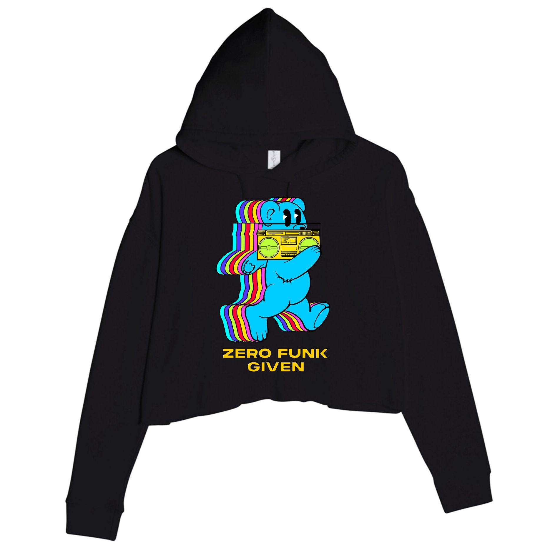 Zero Funk Given Retro Bear Boombox Crop Fleece Hoodie