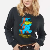 Zero Funk Given Retro Bear Boombox Cropped Pullover Crew