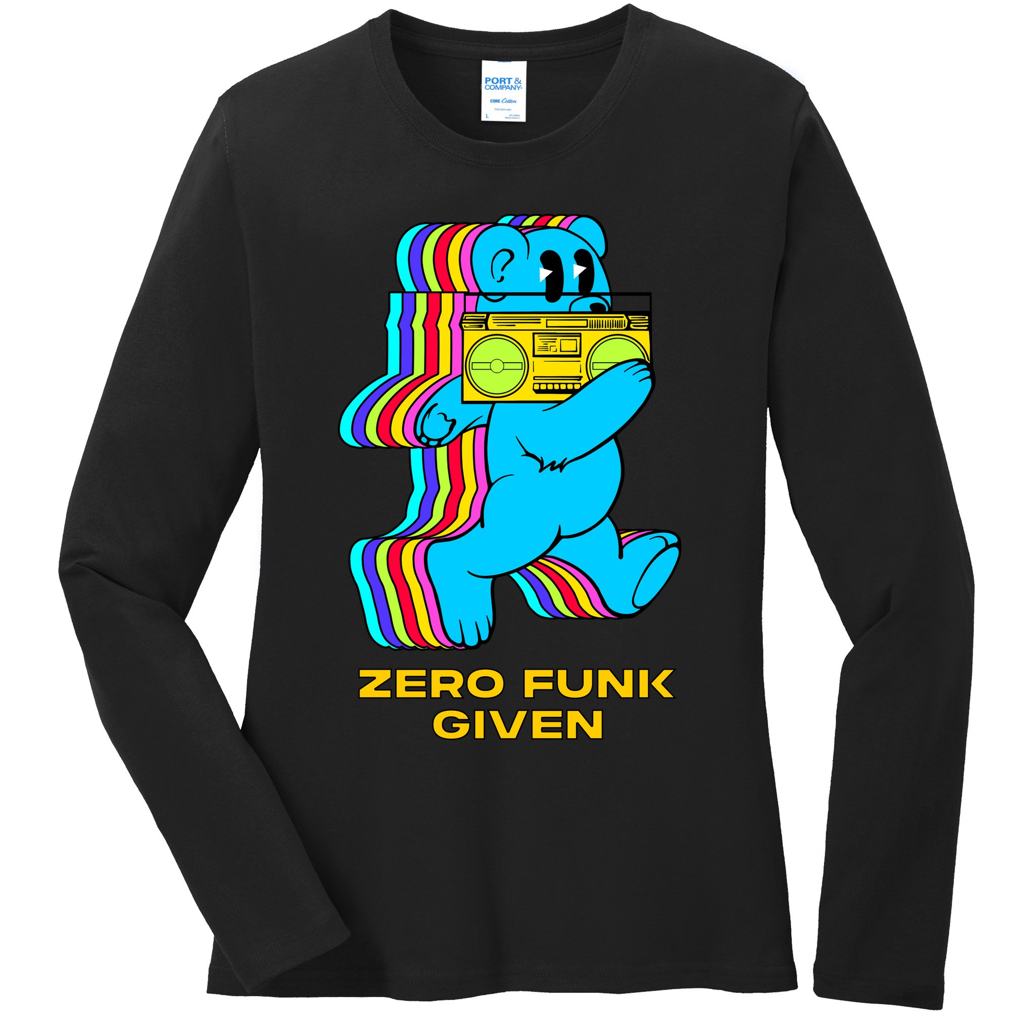 Zero Funk Given Retro Bear Boombox Ladies Long Sleeve Shirt