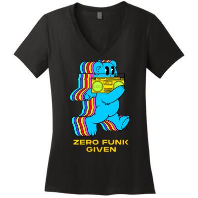 Zero Funk Given Retro Bear Boombox Women's V-Neck T-Shirt