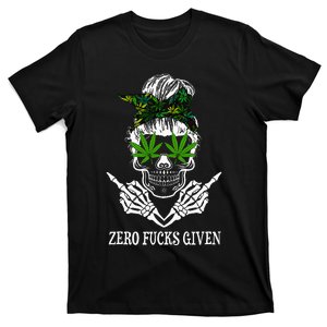 Zero Fucks Given Skull Weed Marijuana 420 T-Shirt