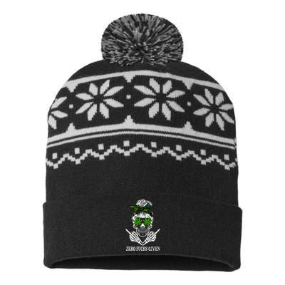 Zero Fucks Given Skull Weed Marijuana 420 USA-Made Snowflake Beanie