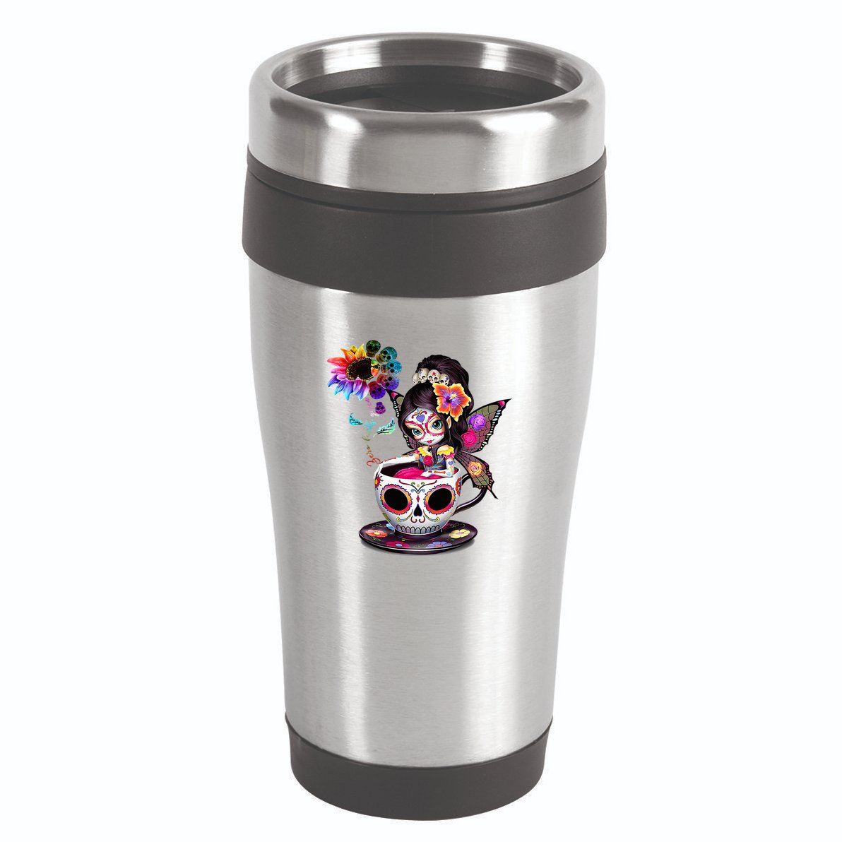Zero Fucks Given Sugar Skull Rainbow Sunflower 16oz Travel Tumbler