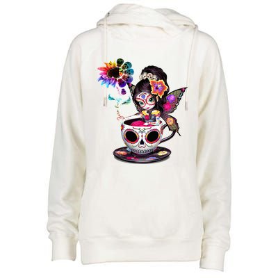 Zero Fucks Given Sugar Skull Rainbow Sunflower Womens Funnel Neck Pullover Hood