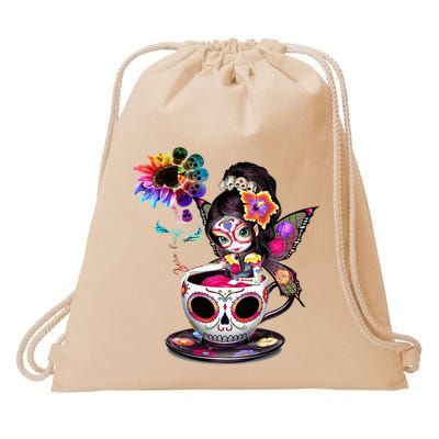 Zero Fucks Given Sugar Skull Rainbow Sunflower Drawstring Bag