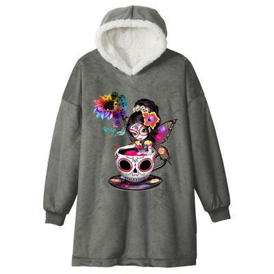 Zero Fucks Given Sugar Skull Rainbow Sunflower Hooded Wearable Blanket