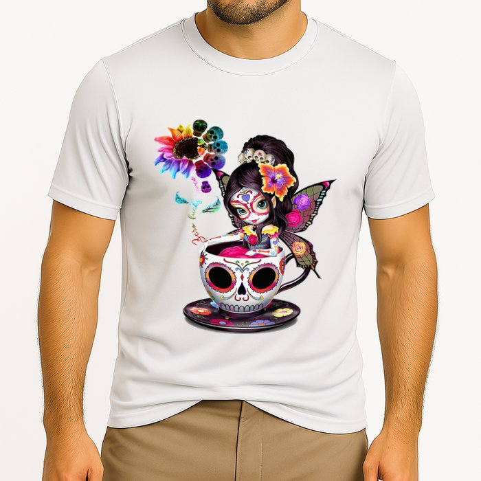 Zero Fucks Given Sugar Skull Rainbow Sunflower Cooling Performance Crew T-Shirt