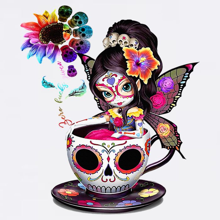 Zero Fucks Given Sugar Skull Rainbow Sunflower Cooling Performance Crew T-Shirt