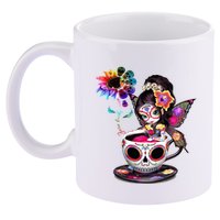Zero Fucks Given Sugar Skull Rainbow Sunflower 11oz C Handle Ceramic Mug